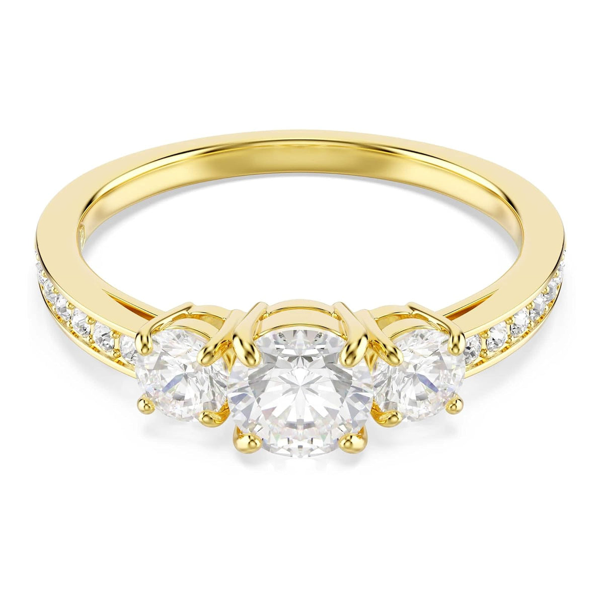 Swarovski Anillo Stilla Attract, Talla redonda, Blanco, Baño tono oro