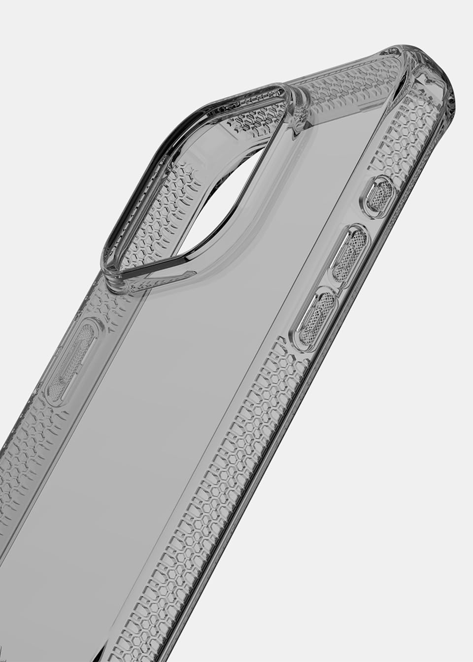 ItSkins Spectrum R Clear Funda Compatible con iPhone 15 Pro MAX, Protección Caídas 3m, Bordes Elevados, Tecnología Antimicrobiana - Humo