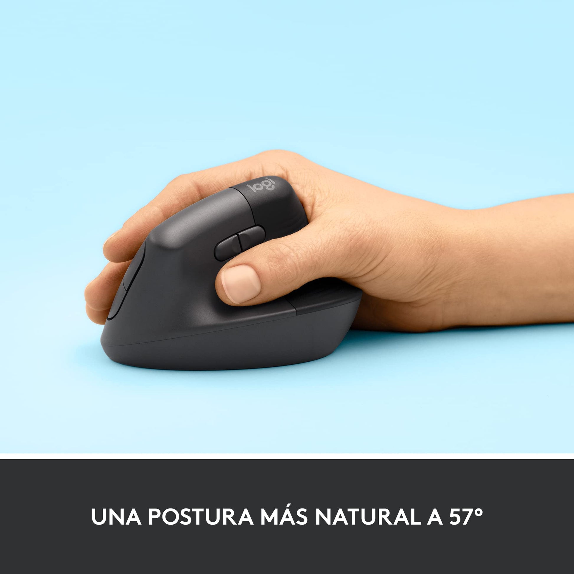 Logitech Lift Mouse Ergonómico Vertical, Inalámbrico, Bluetooth o Receptor Logi Bolt USB, clics Silenciosos, 4 Botones, Compatible con Windows/macOS/iPadOS, Laptop, PC - Grafito