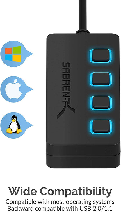 SABRENT HUB USB 2.0 4 Puertos con SWITCHES