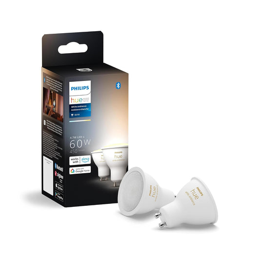 Philips Hue Smart Bombilla LED GU10 60W Blanco Cálido Paquete de 2
