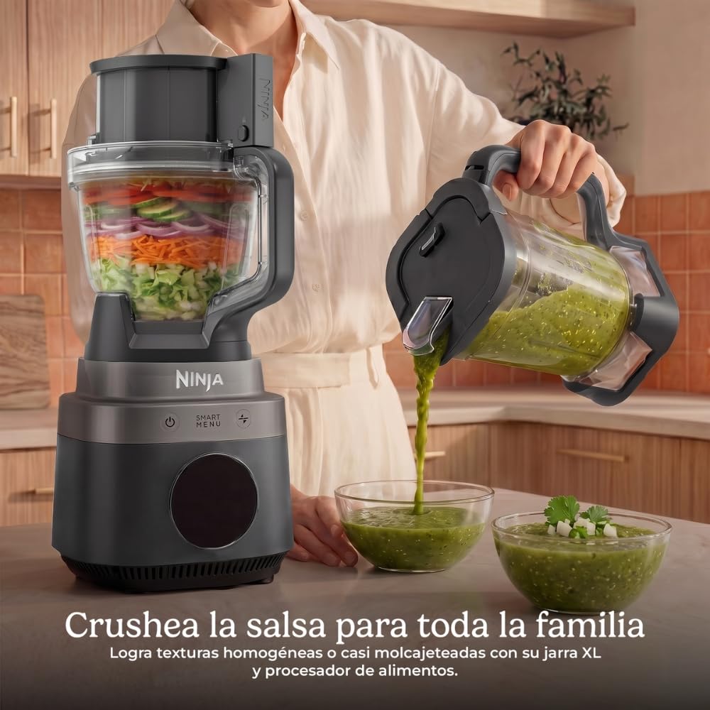 Ninja CrushBOSS Licuadora y Procesador 3 en 1 1850W y 2.1L LB401LAABK | Licuadora 2.1L + Procesador de Alimentos + Vaso Personal | 1850W Tritura Hielo SmoothSense Detecta y Ajusta | Vaso 780ml