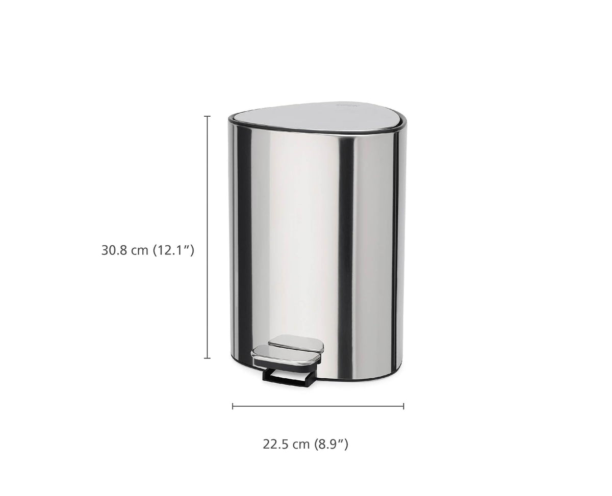 Joseph Joseph EasyStore Luxe - cubeta de basura con pedal de acero inoxidable de 5 litros con tapa de cierre suave, cubeta interior extraíble, para baño, recámara, oficina