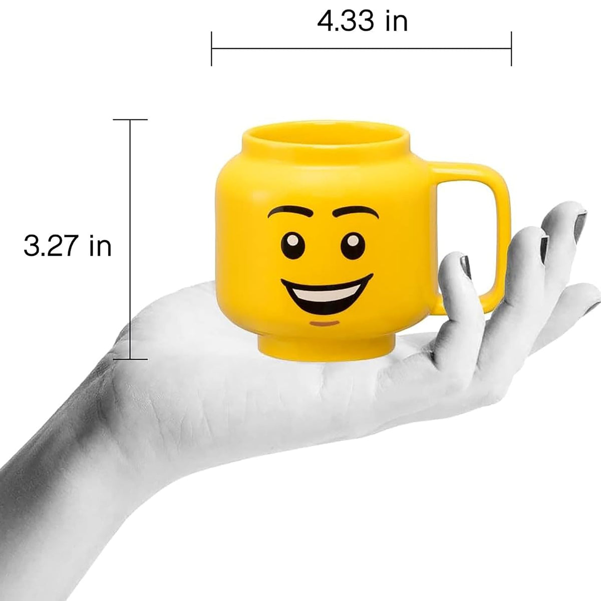 Lego: Taza de cerámica pequeña - Happy Boy - 8.5 onzas (255 ml), cabeza clásica de miniaturas amarilla, taza novedosa, apta para lavaplatos, bebidas calientes y frías, gráfico facial