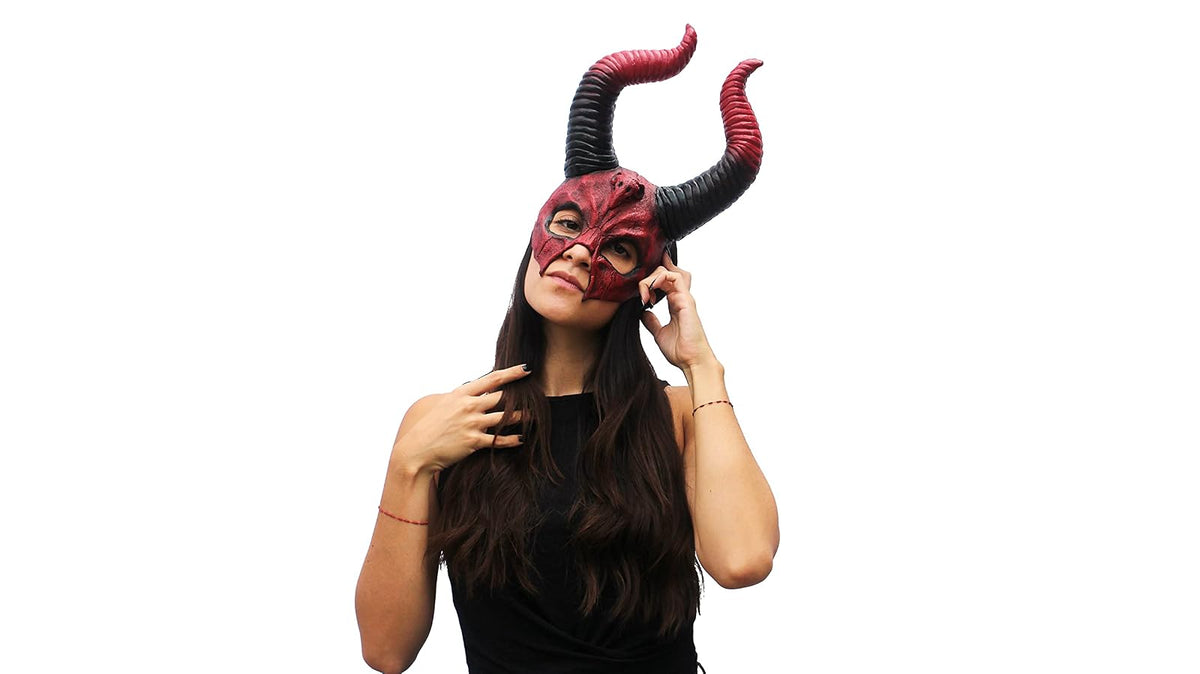 Ghoulish Productions Mythical Horned Skull, Máscara para Mujer de Hechicera con Cuernos, Antifaz de Bruja Diabla para Mujeres