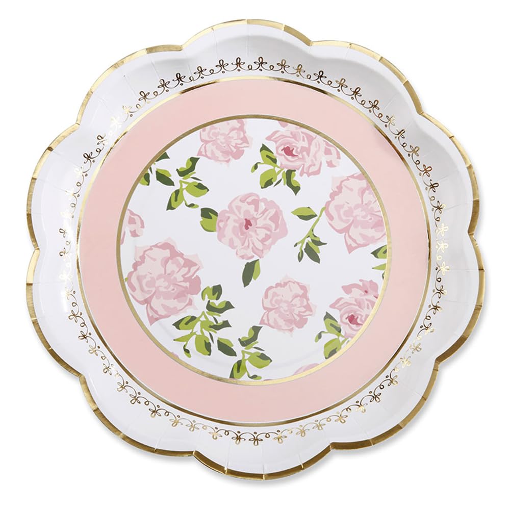 Kate Aspen - Fiesta de té floral clásico de 9 pulgadas Platos de papel decorativos de primera calidad | Suministros para fiestas, color rosa (juego de 16), (28590PK)