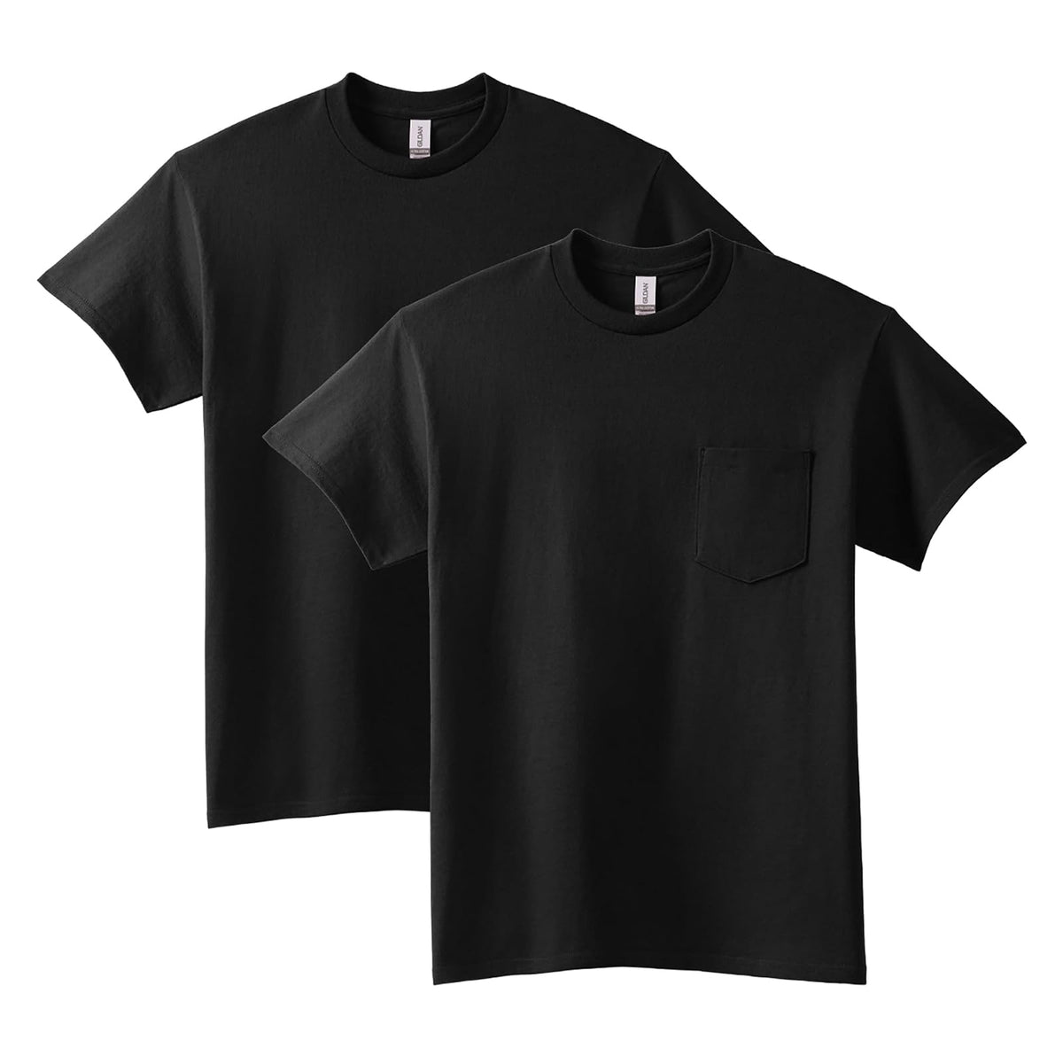 Gildan Camiseta de algodón Ultra para Adultos con Bolsillo, Paquete de 2 Camisa para Hombre - Negro - - XXL