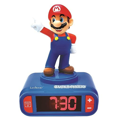 Lexibook Super Mario Despertador Nightlight RL800NI | Rojo/Azul, LCD retroiluminada, 6 sonidos y 6 melodías, repetición, batería AA
