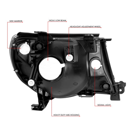 DNA Motoring HL-OH-TTAC05-BK-AM Par de Faros Delanteros para Toyota Tacoma 05-11 Carcasa Negra Reflector Ámbar