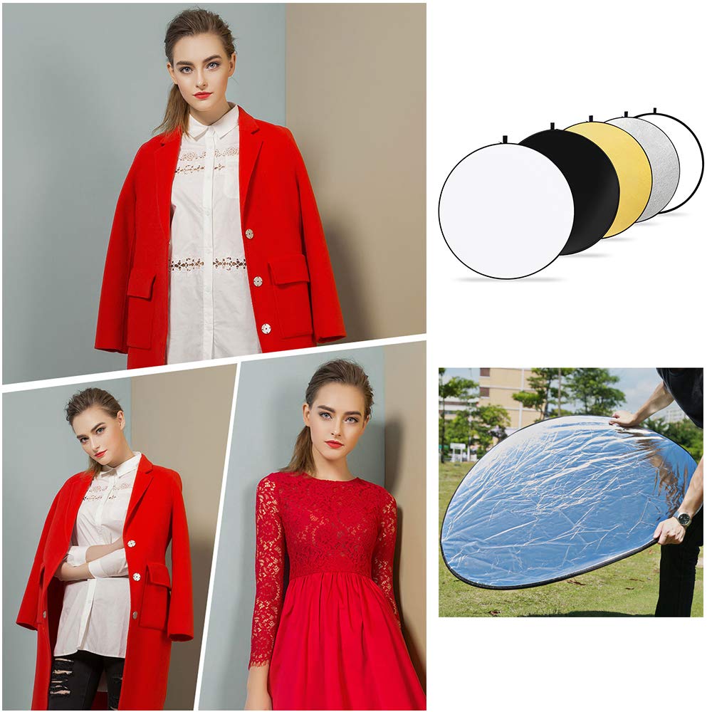 GODOX Reflector de luz de Disco portátil Redondo Plegable 5 en 1 de 60 cm con Bolsa para Estudio y fotografía, Dorado, Plateado, Negro, Blanco, translúcido