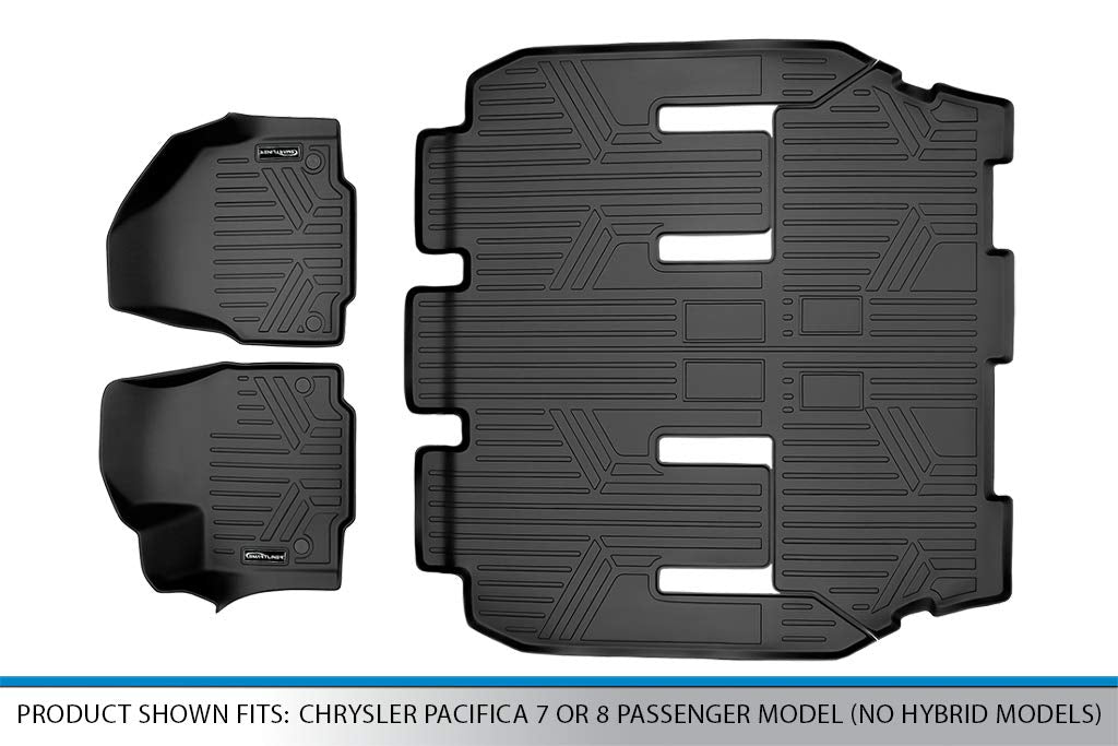 SMARTLINER Juego de tapetes de Piso de Recubrimiento de 3 Filas, Color Negro, para Chrysler Pacifica Solamente para Modelo de 7 pasajeros, 2017-2018 (no para Modelos híbridos)