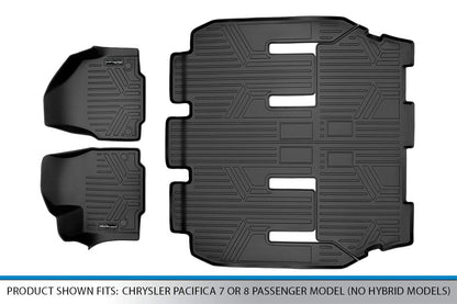 SMARTLINER Juego de tapetes de Piso de Recubrimiento de 3 Filas, Color Negro, para Chrysler Pacifica Solamente para Modelo de 7 pasajeros, 2017-2018 (no para Modelos híbridos)
