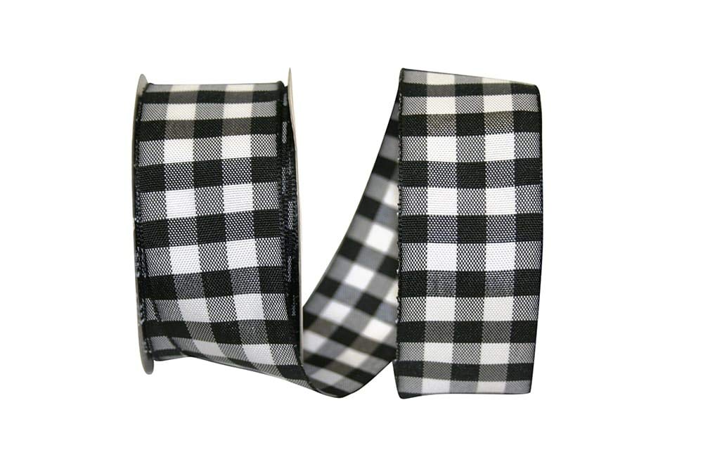 Reliant Ribbon 25737W-031-09F - Rollo de cinta con borde de alambre (2,54 cm x 4,57 m), diseo de cuadros, color negro
