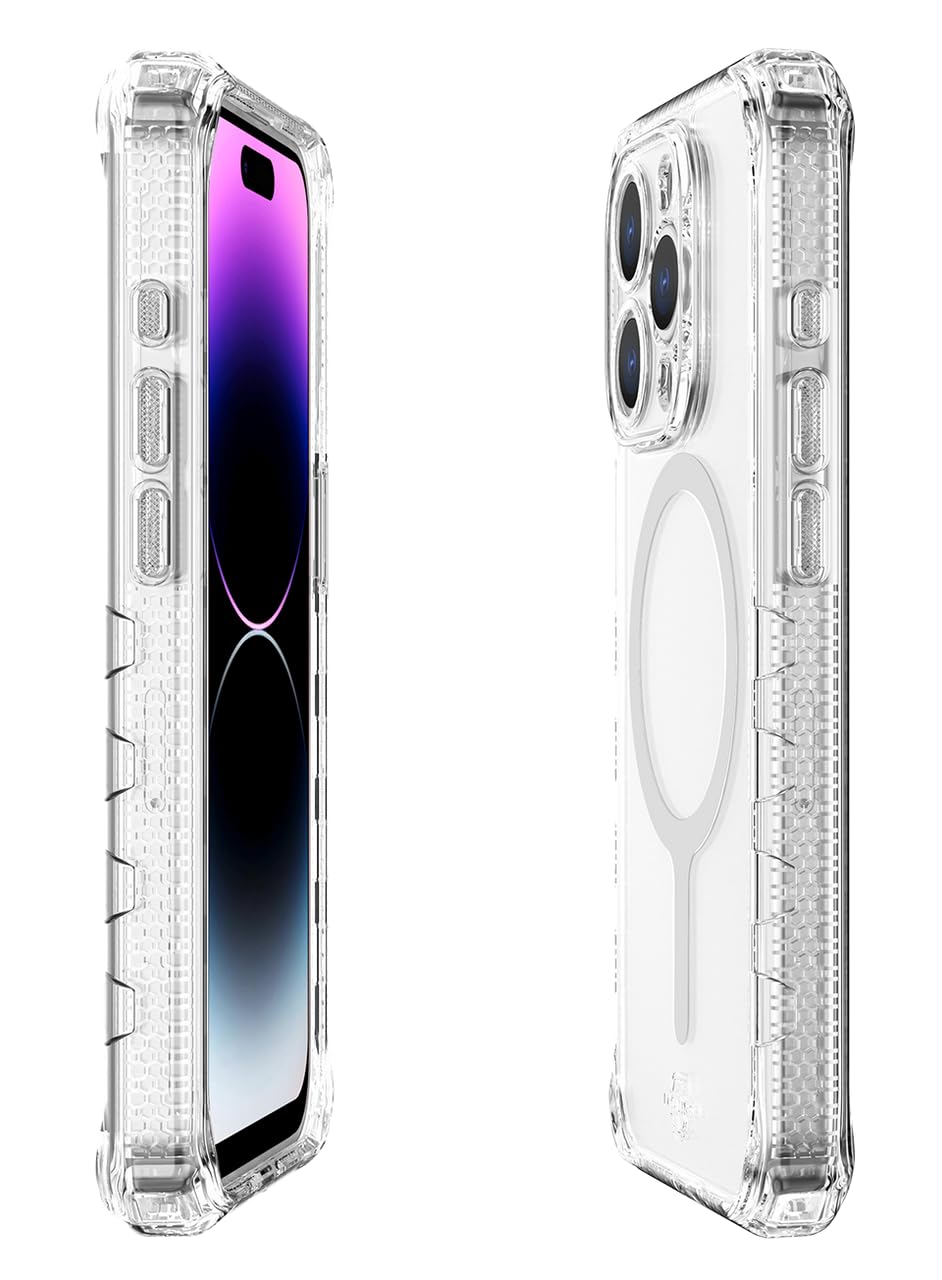 ItSkins Supreme R Clear Funda con MagSafe Compatible con iPhone 15 Pro MAX, Protección Caídas 4.5m, Bordes Elevados, Defensa Antimicrobiana - Transparente