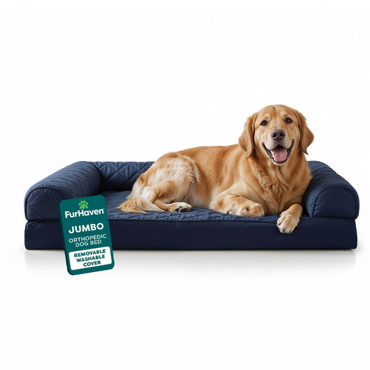 Furhaven Pet - Sofá ortopédico acolchado FurHaven Jumbo para perros y gatos, azul marino