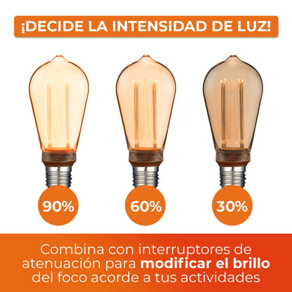 Tecnolite - Foco G200 Vintage LED 3.5 W, Luz Cálida Brillante, Base E27, Atenuable. Iluminación Interior