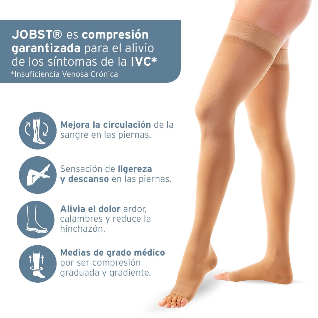 JOBST Relief Medias de compresión, Media 20-30mmHg, Muslo, Talla M | Punta abierta, Color Natural, Compresión de Grado Médico