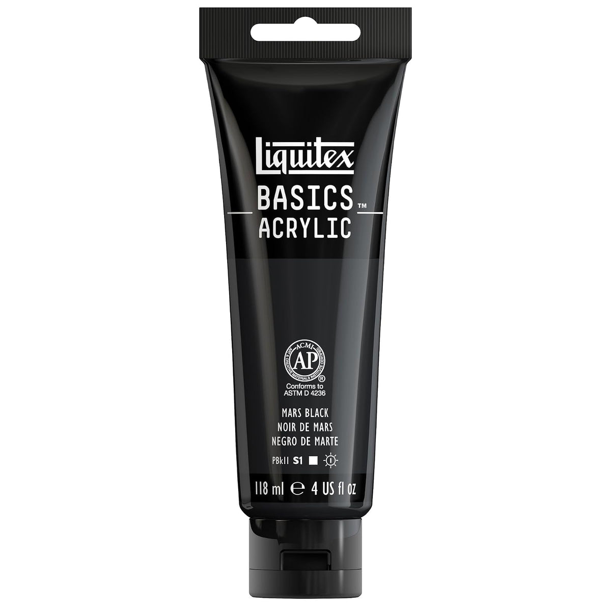 Liquitex Basics Pintura Acrílica, Tubo de 4 oz - Negro (Mars Black 276) - Tubo de 4 oz