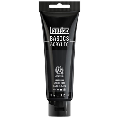 Liquitex Basics Pintura Acrílica, Tubo de 4 oz - Negro (Mars Black 276) - Tubo de 4 oz