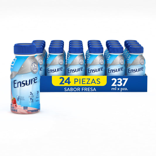 Ensure Clásico Fresa – Formula Nutricional | Pack 24 piezas de 237ml | Bebida nutricional que favorece salud muscular y ósea brindando energía constante en formato práctico.