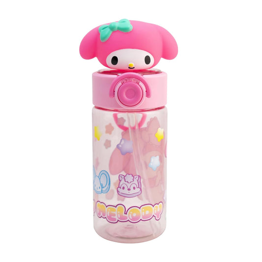 Funkids - Botella de plastico para agua con figura 3D para niña de My Melody de 500ML, botella escolar con popote.