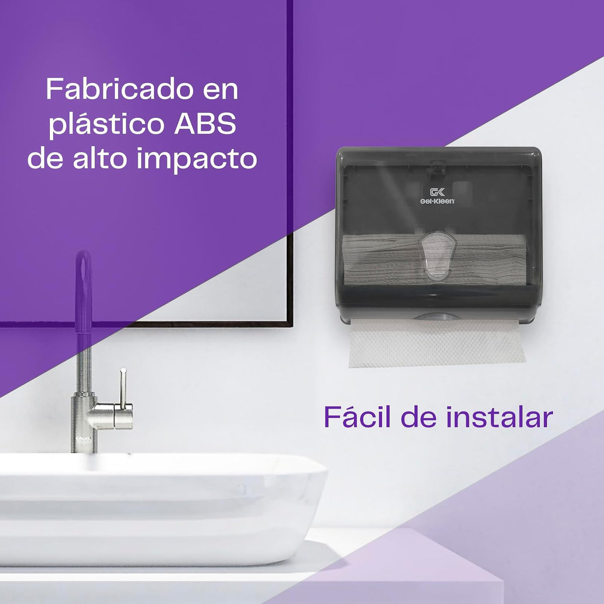 Gel Kleen Despachador de Toalla Interdoblada Humo de Pared - Dispensador Institucional de Plástico ABS para Toallas Interfoliadas o Sanitas Capacidad 250 Toallas, Baño, Cocina, Oficina y Negocio