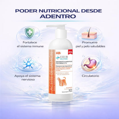 Fancy Pets Aceite de Salmon para Perros y Gatos Medical Solutions con 490ml | Omega 3 con DHA y EPA | Suplemento para Piel Sana, Pelaje Brillante y Sistema Inmune Fuerte
