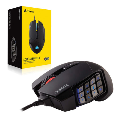 Corsair Scimitar RGB Elite Mouse para Juegos MOBA/MMO con Cable – 18.000 dpi – 17 Botones programables – Compatible con iCUE – PC, Mac, PS5, PS4, Xbox – Negro