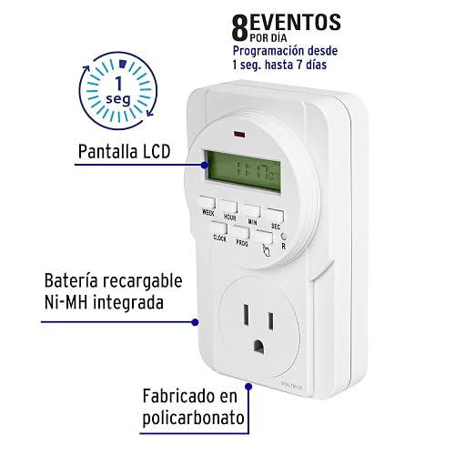 Volteck - TEM-8, temporizador digital de policarbonato, 8 eventos