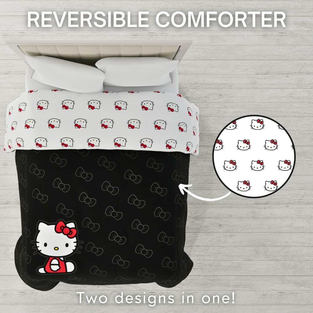 Franco Collectibles Hello Kitty Bedding - Edredón Reversible de Microfibra súper Suave y Acogedor, tamaño matrimonial (Producto con Licencia Oficial)