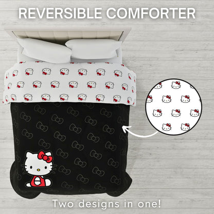Franco Collectibles Hello Kitty Bedding - Edredón Reversible de Microfibra súper Suave y Acogedor, tamaño matrimonial (Producto con Licencia Oficial)