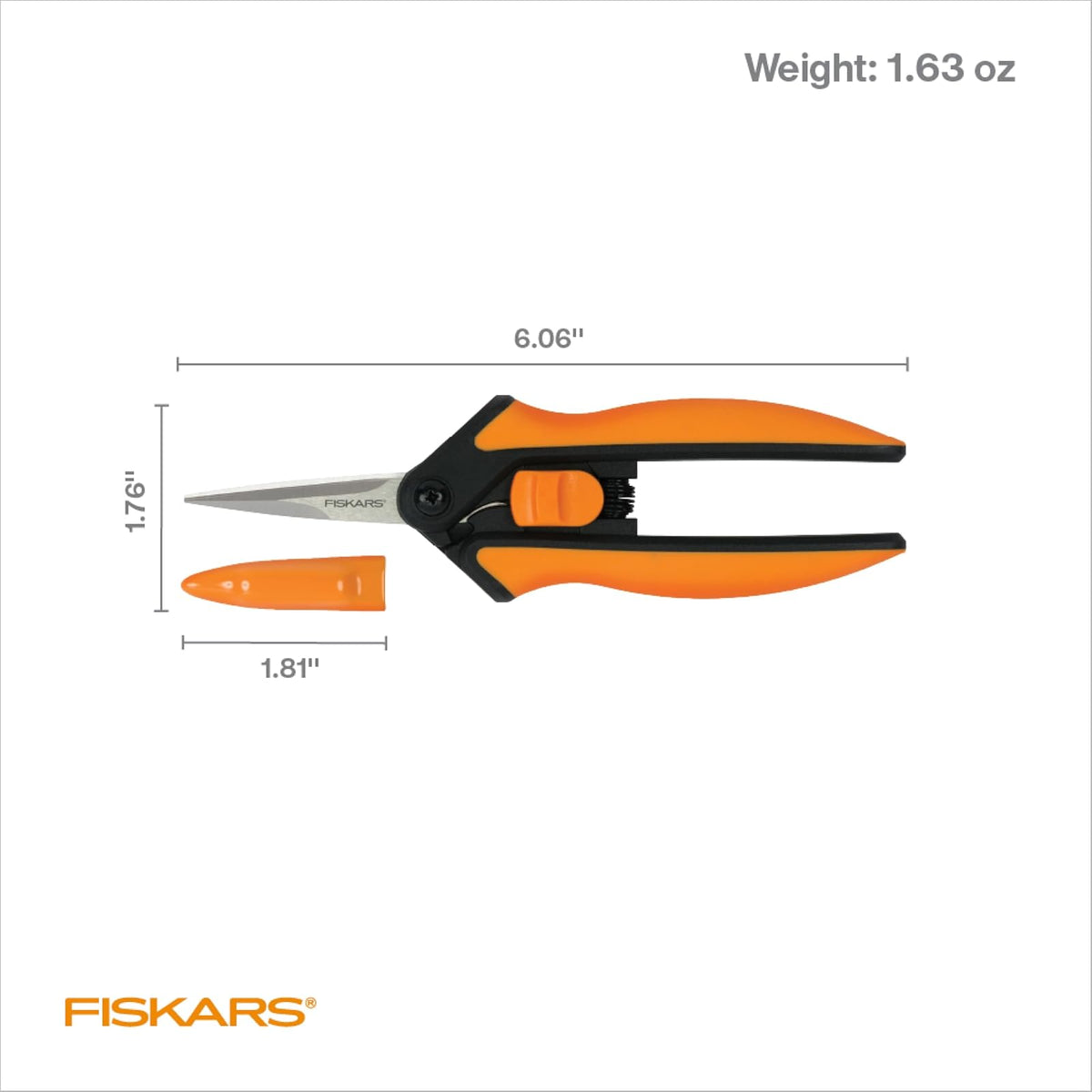 Fiskars Tijeras de Podar de Micropunta 6 Pulgadas, Cuchillas de Acero Inoxidable Afiladas con Agarre Cómodo