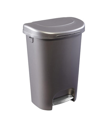Rubbermaid Classic - Papelera de 13 galones con tapa y pedal de acero inoxidable, cubeta de basura de bronce para cocina, hogar, cochera, oficina