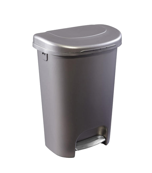 Rubbermaid Classic - Papelera de 13 galones con tapa y pedal de acero inoxidable, cubeta de basura de bronce para cocina, hogar, cochera, oficina