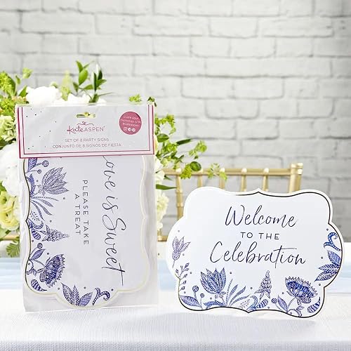 Kate Aspen - Letrero de sauce azul (juego de 8), kit de decoración de fiesta, talla única (28539NA), carteles de fiesta con un estilo clásico
