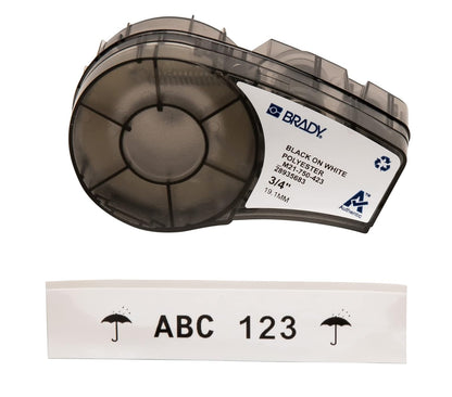Brady M21-750-423 21' Length, 0.75" Width, B-423 Permanent Polyester, Black On White Color, BMP 21 Mobile Printer ID PAL And LABPAL Printer Label