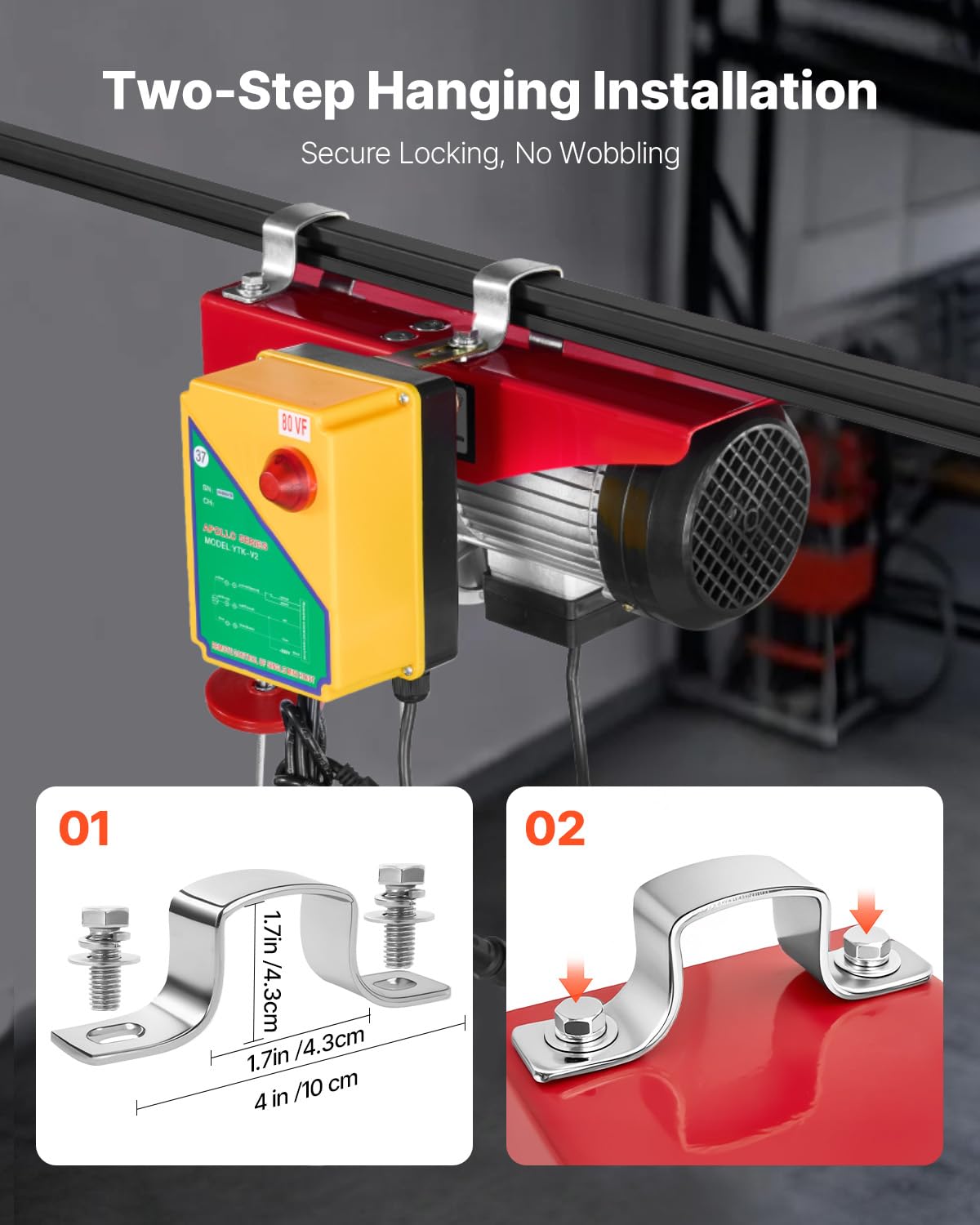 VEVOR - Polipasto eléctrico, cabrestante eléctrico de 120 V de 100 kg con control remoto inalámbrico de 300 pies, altura de elevación de un solo cable de 40 pies, eslingas individual/dobles, parada de