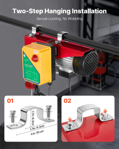 VEVOR - Polipasto eléctrico, cabrestante eléctrico de 120 V de 100 kg con control remoto inalámbrico de 300 pies, altura de elevación de un solo cable de 40 pies, eslingas individual/dobles, parada de