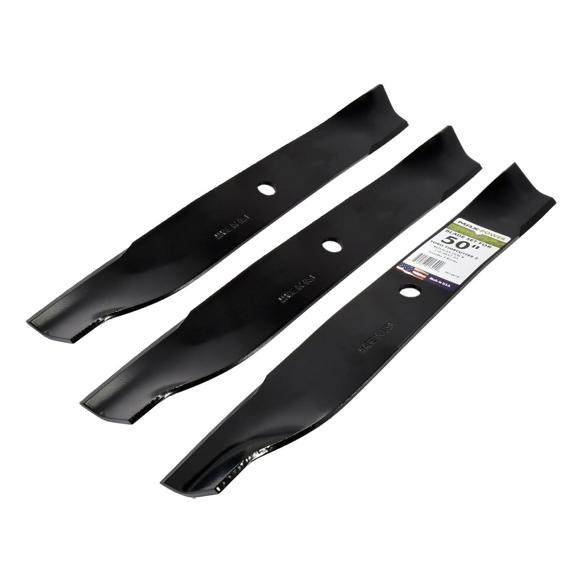 Maxpower 561381B - Juego de 3 Cuchillas de elevación Alta para cortacéspedes Toro Time Cutter Z de 50 Pulgadas reemplazan a OEM no. 110-6837-03, 115-5059-03, Negro
