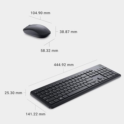 DELL Kit Teclado y Ratón inalámbricos con Receptor USB 2.4 GHz, Teclas funcionales y numéricas, Inclinación Ajustable, Óptico 1000dpi, Compatible con PC y Mac, Negro, Idioma Inglés