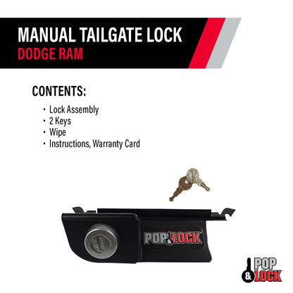 Pop & Lock PL3400 Cerradura Manual para Puerta Trasera Dodge Ram 1500 2500 y 3500 2002-2008 Negro Funciona sin Bloqueo de Fábrica
