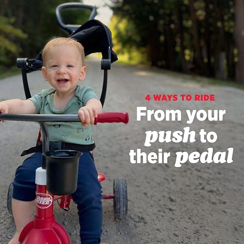Bicicleta para niños pequeños, Triciclo para niños de 2 a 4 años, Juguete de bebé, Volante de Radio 4 en 1 Stroll 'N Trike, para Edades de 1 a 5 años, Rojo (Exclusivo de )