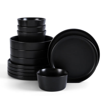 Stone Lain Coupe Vajilla de Gres para 4 Personas, 16 Piezas - Service For 4, 9-inch Pasta Bowl - Mate negro