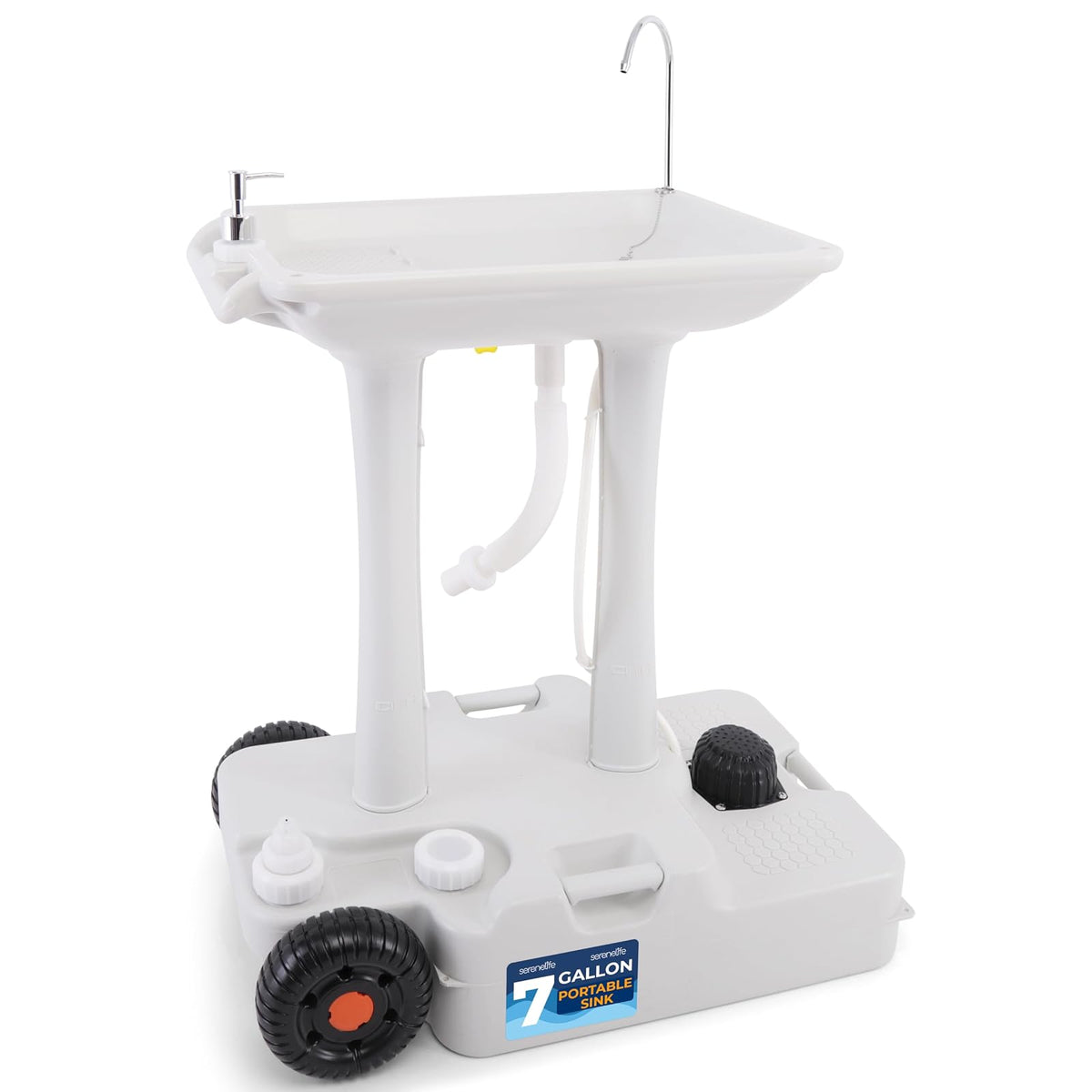 SereneLife Lavabo Portátil Fregadero con Tanque de Agua Incorporado de 30L, Ruedas Grandes, Bomba de Pie, Basin Extra Grande y Dispensa Jabón de 5L, Ideal para Exteriores y Obras de Construcción - 30L ohne Abwasser tank
