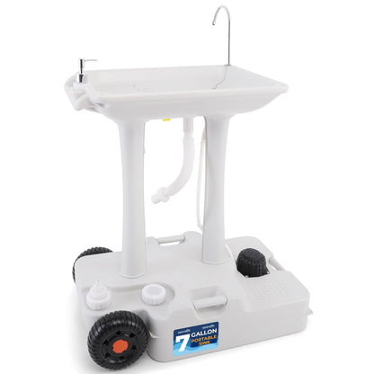 SereneLife Lavabo Portátil Fregadero con Tanque de Agua Incorporado de 30L, Ruedas Grandes, Bomba de Pie, Basin Extra Grande y Dispensa Jabón de 5L, Ideal para Exteriores y Obras de Construcción - 30L ohne Abwasser tank