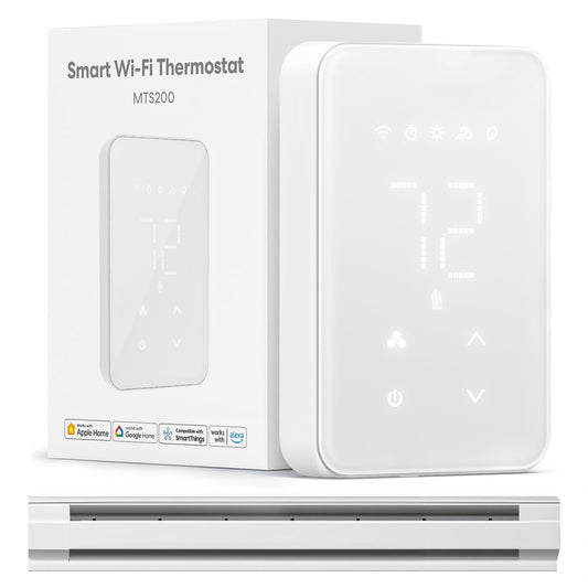meross - Termostato Inteligente para zócalo eléctrico y Calentadores en Pared Funciona con Apple Home, Alexa, Google Home y SmartThings, con Control Remoto y Voz, Monitor de alimentación, fácil