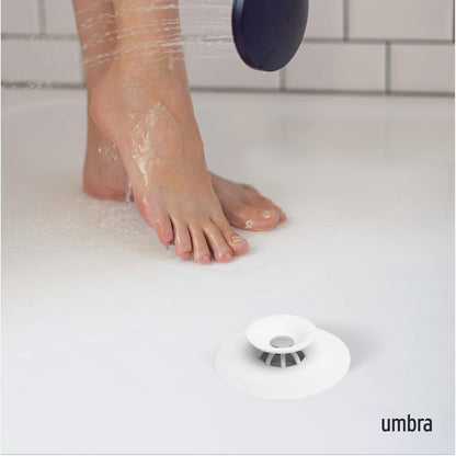 Umbra Flex 023464-660, Regulador de Agua y recolector de Cabello de Ducha, Blanco