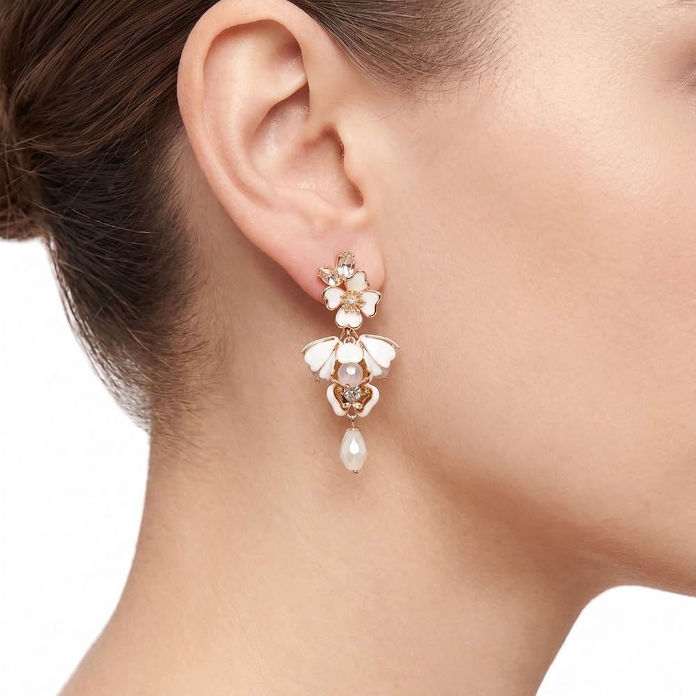 Anne Klein Aretes Dorado Para Mujer | Forma flor colgante, cierre clip, 1 par, aleación recubierta, Siesta Key