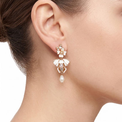 Anne Klein Aretes Dorado Para Mujer | Forma flor colgante, cierre clip, 1 par, aleación recubierta, Siesta Key