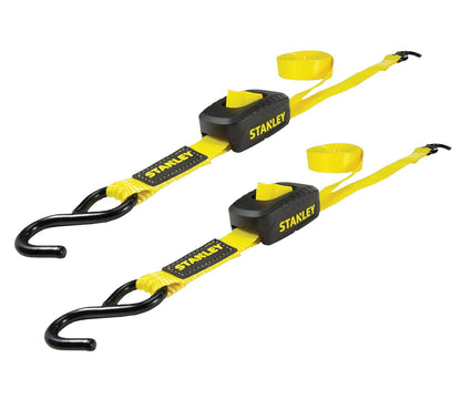 STANLEY S2001 - Correas de Amarre con Hebilla de Leva de 1 Pulgada x 10 pies, Color Negro y Amarillo - Carga de Trabajo Segura de 400 Libras, Resistencia a la Rotura de 1 Libra, Paquete de 2